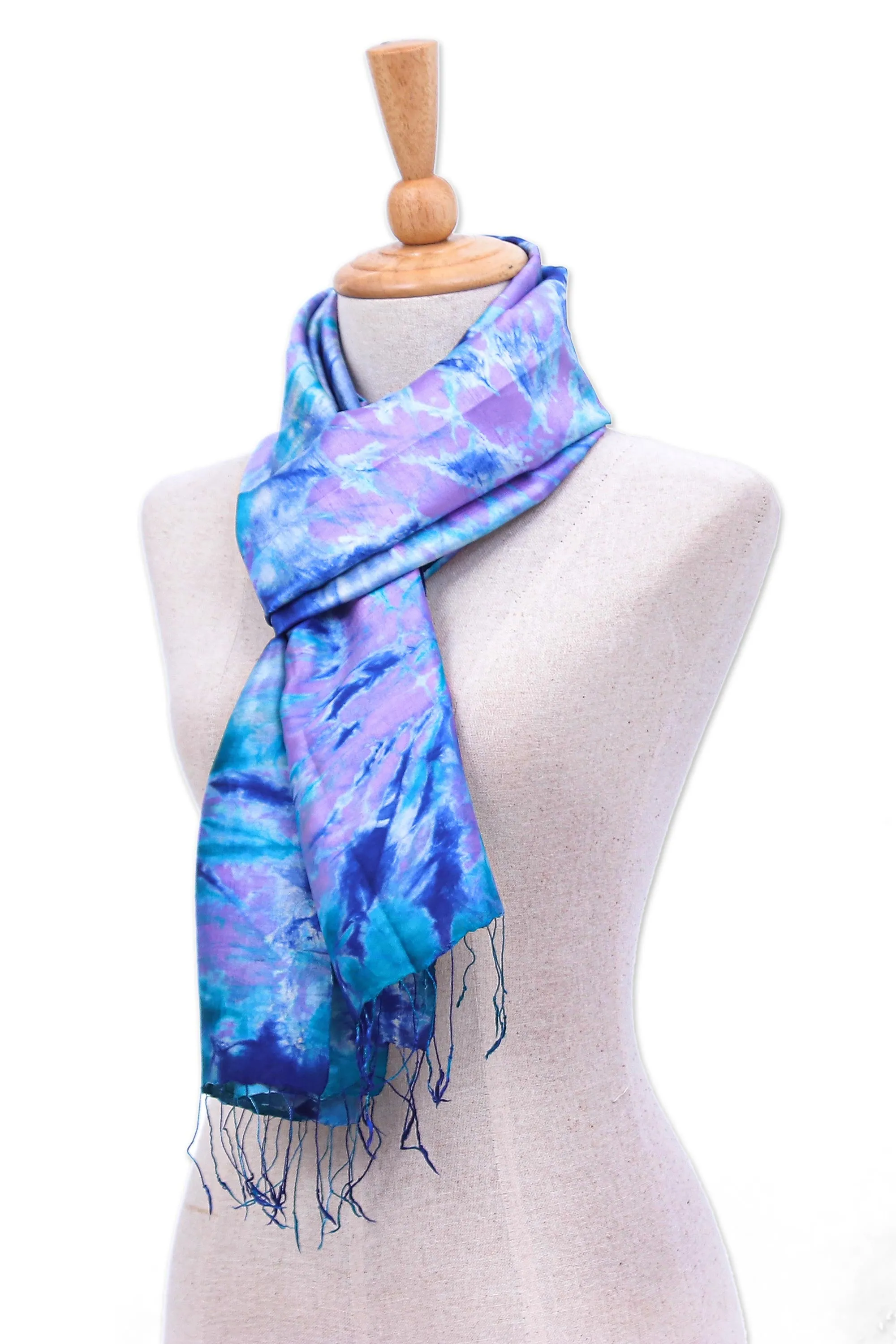 Hand Crafted Tie-Dyed Silk Scarf - Candy Sea | NOVICA