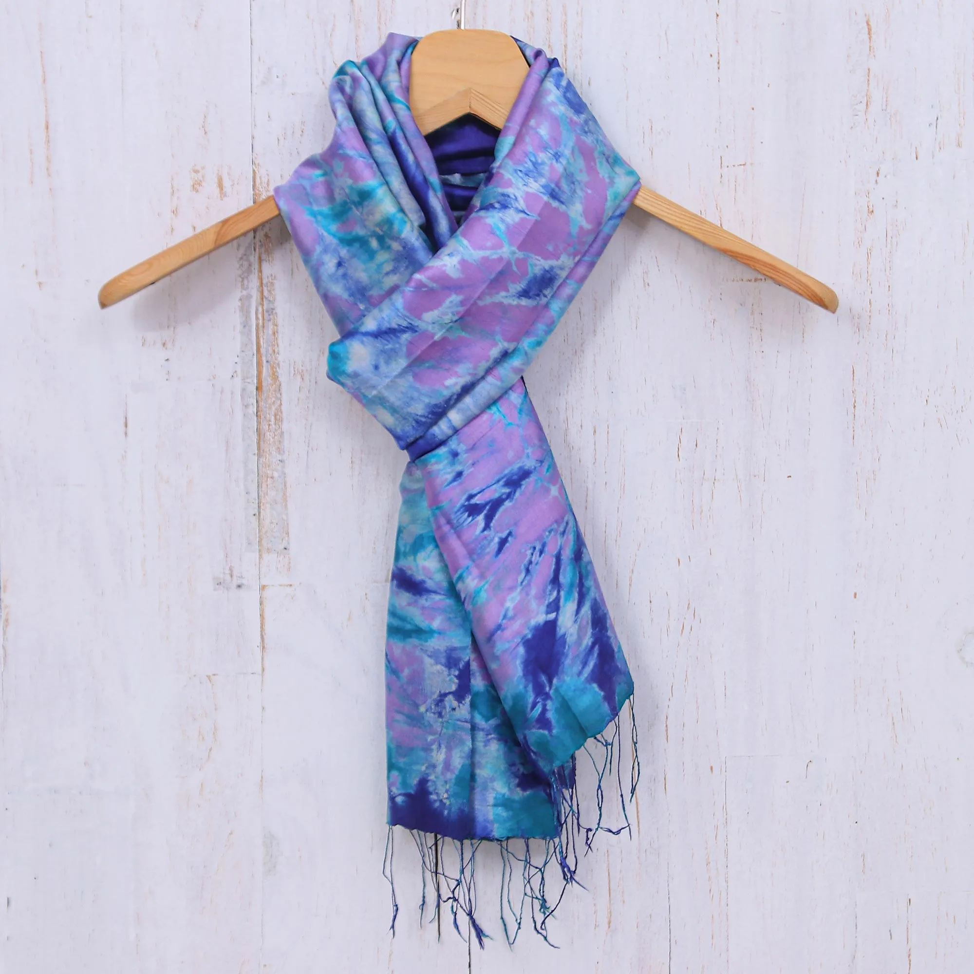 Hand Crafted Tie-Dyed Silk Scarf - Candy Sea | NOVICA