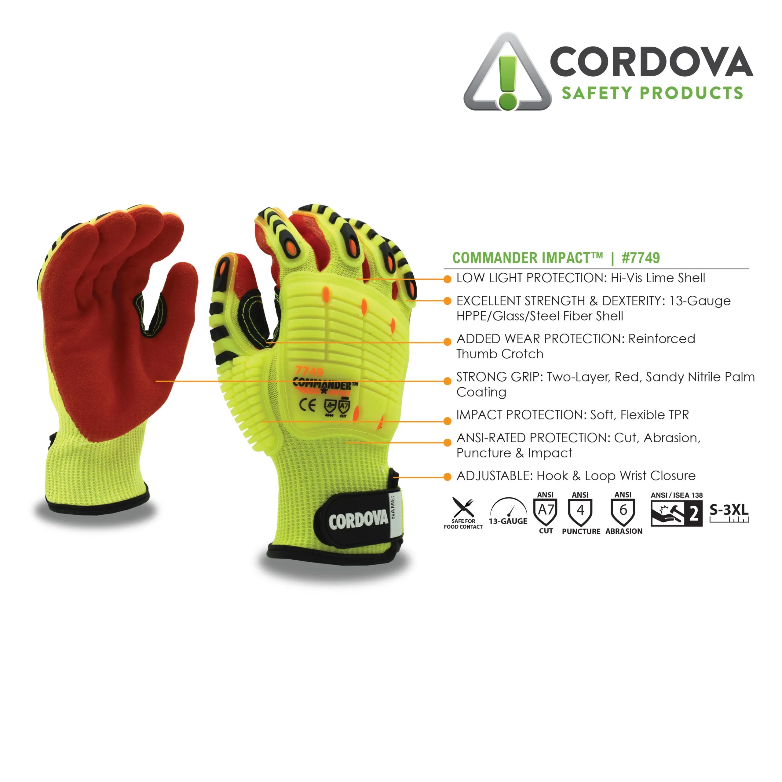 High-Visibility Cut-Resistant Gloves, ANSI Cut Level A7