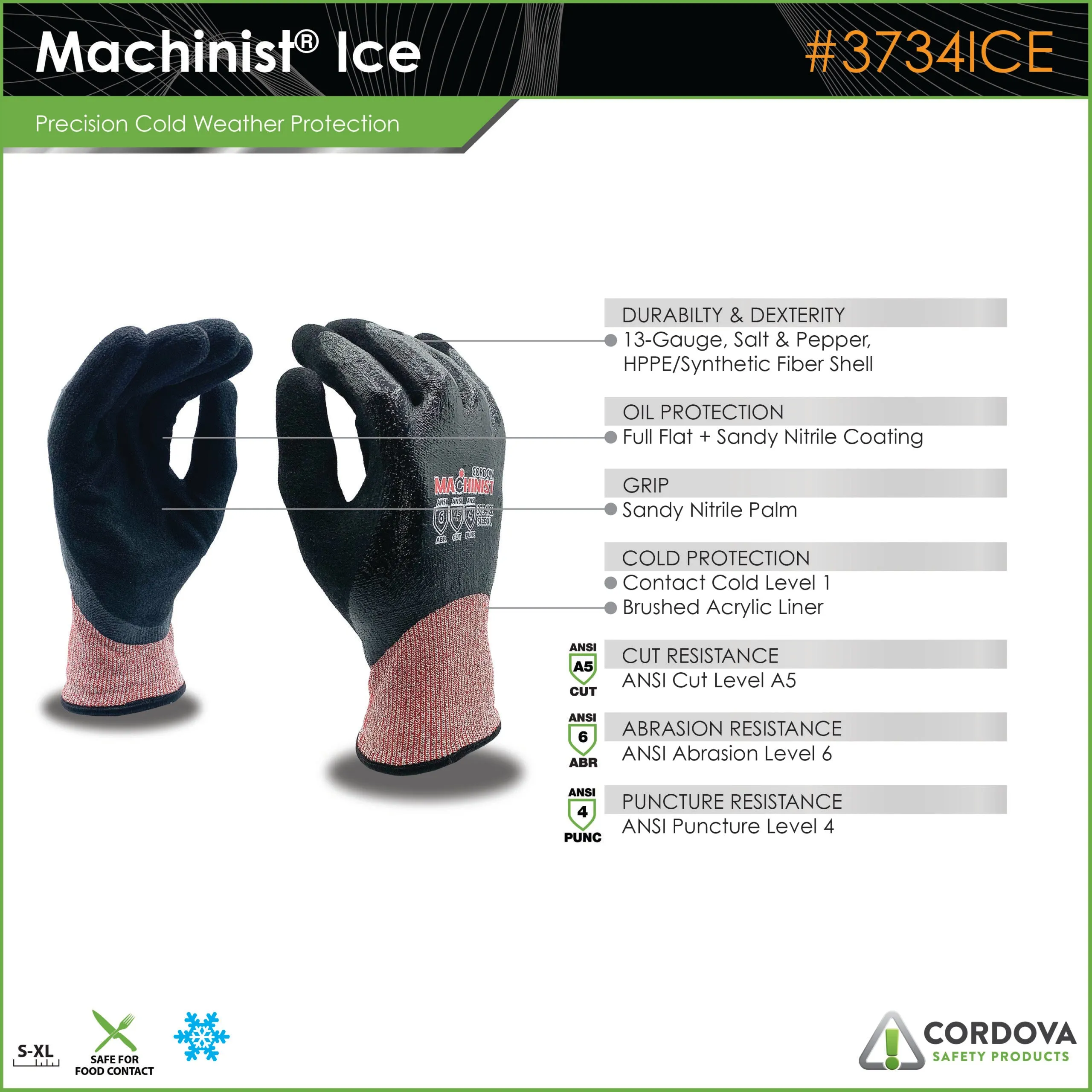 Ice Cut-Resistant Gloves, ANSI Cut Level A5, Cold Weather Protection