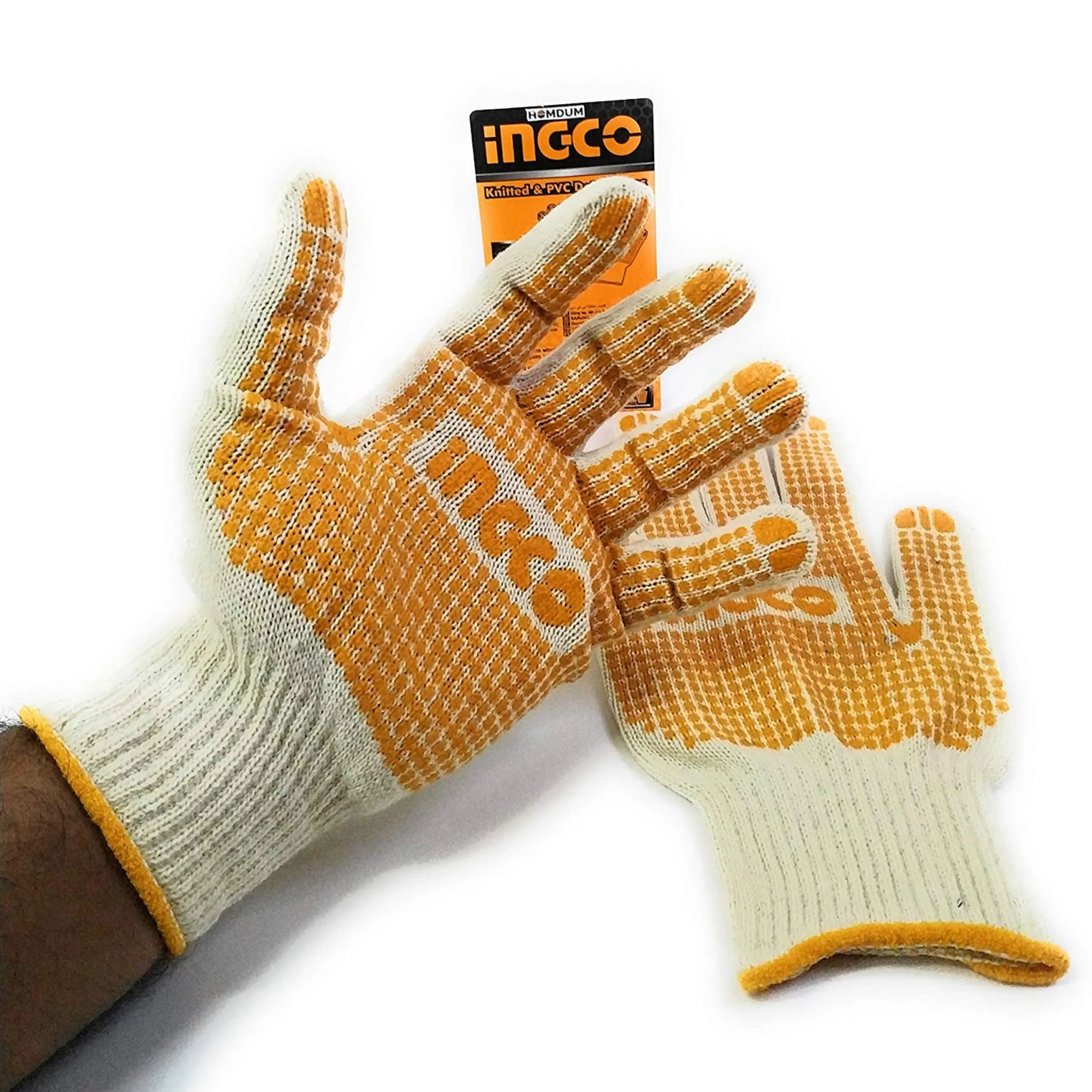 Ingco PVC Dotted Gloves – Hand Cotton Knitted Gloves – Super Grip Gloves - Anti-Slip – Multi-Purpose Gloves- Set of 5 Pairs.