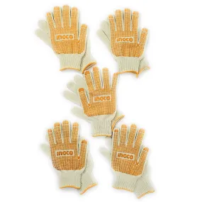 Ingco PVC Dotted Gloves – Hand Cotton Knitted Gloves – Super Grip Gloves - Anti-Slip – Multi-Purpose Gloves- Set of 5 Pairs.