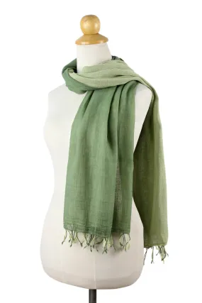 Jade Green Duet 2-in-1 Hand-woven Cotton Reversible Scarf