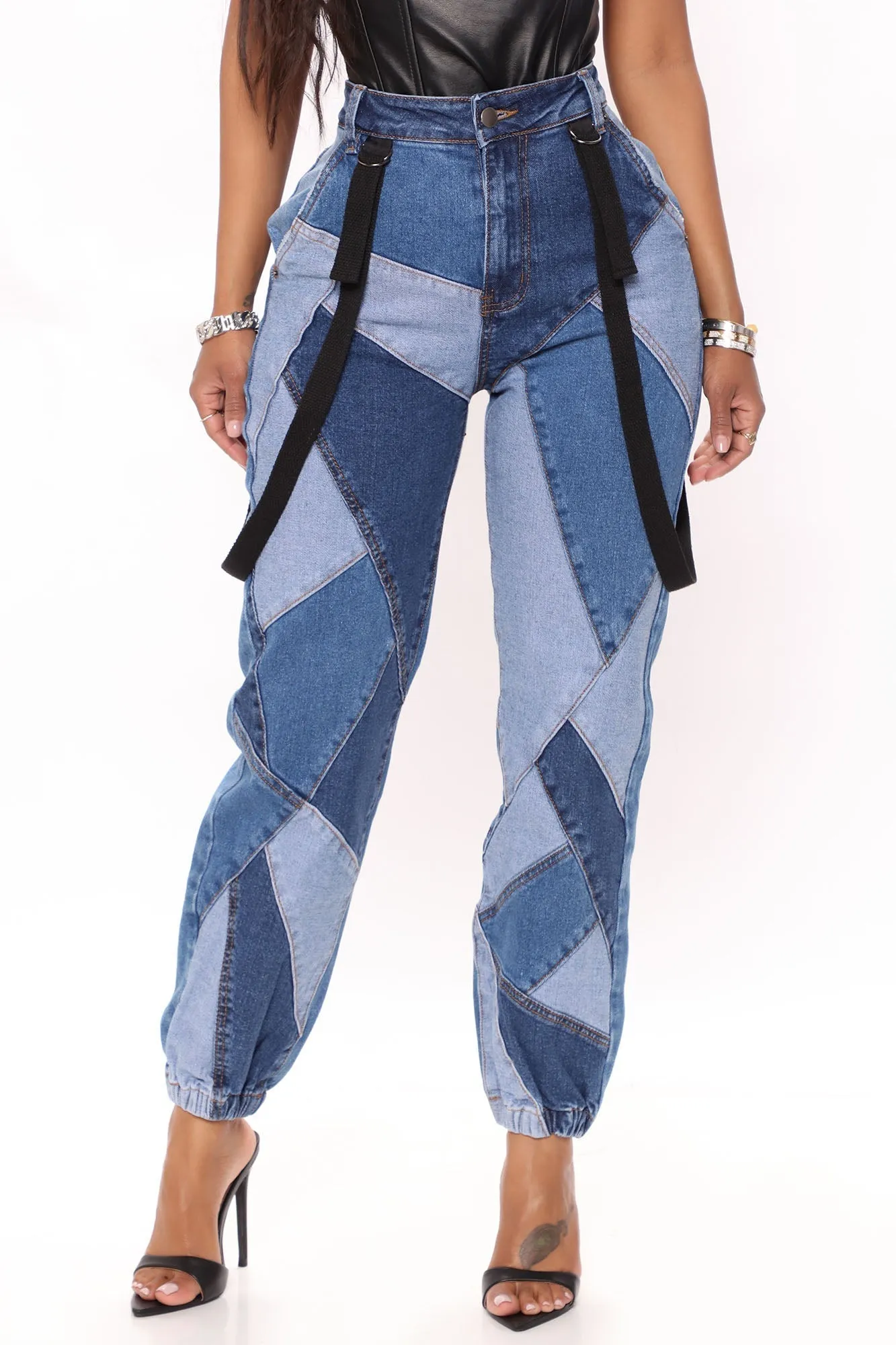 KittenAlarm - Out Of The Ordinary Patchwork Denim Joggers - Blue