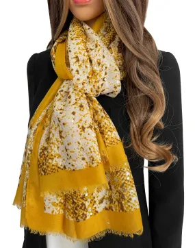 LARGE MUSTARD YELLOW SNAKESKIN PRINT SHAWL SCARF WITH METALLIC DETAILING