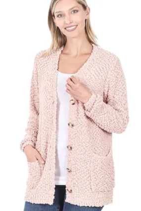 Long Sleeve Button Popcorn Cardigan Style 2106 in Dusty Blush