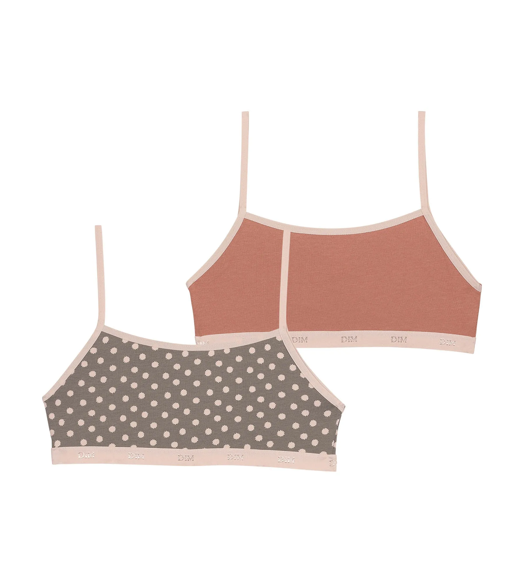 Lot de 2 brassières fille en coton stretch Rose motif pois Les Pockets