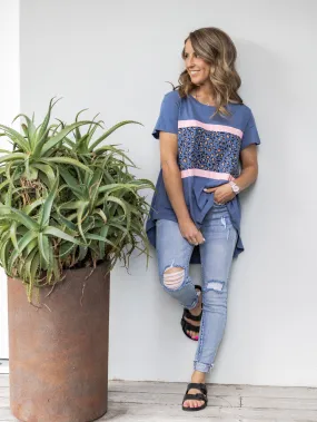 Maggie Leopard Tee - Indigo