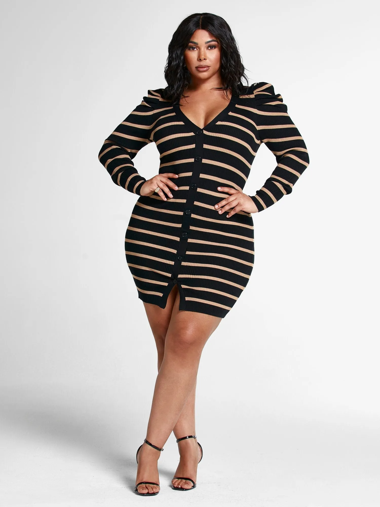 Makena Striped Puff Sleeve Sweater Dress