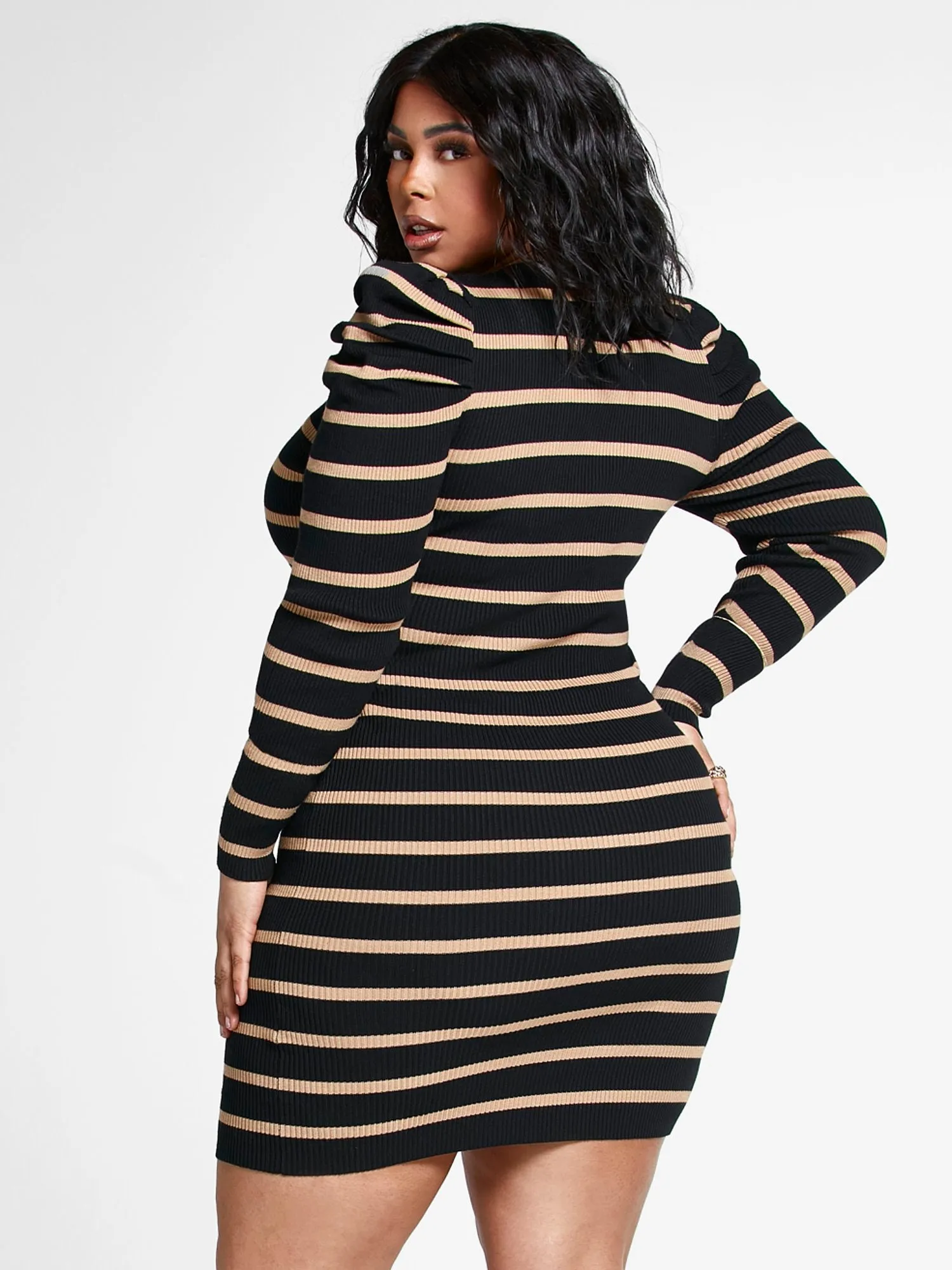 Makena Striped Puff Sleeve Sweater Dress