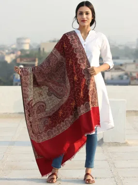 Maroon Beige Jamawar Needle Embroidered Woollen Kashmiri Shawl - S200549