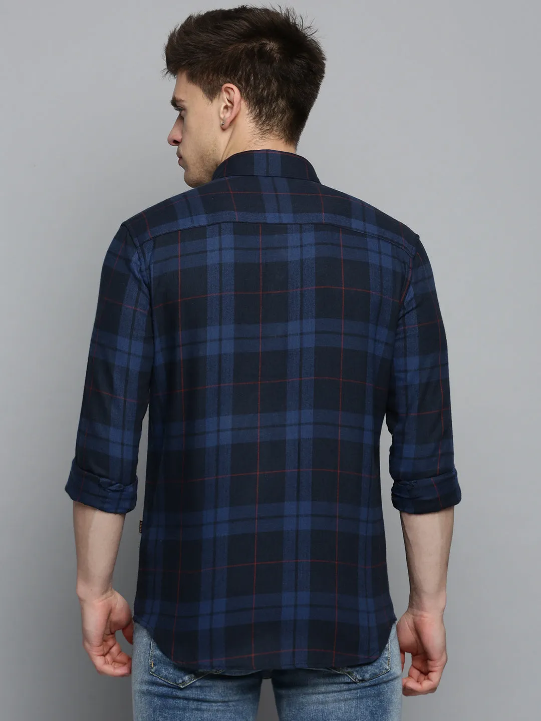 Men Navy Checked Casual Shirt