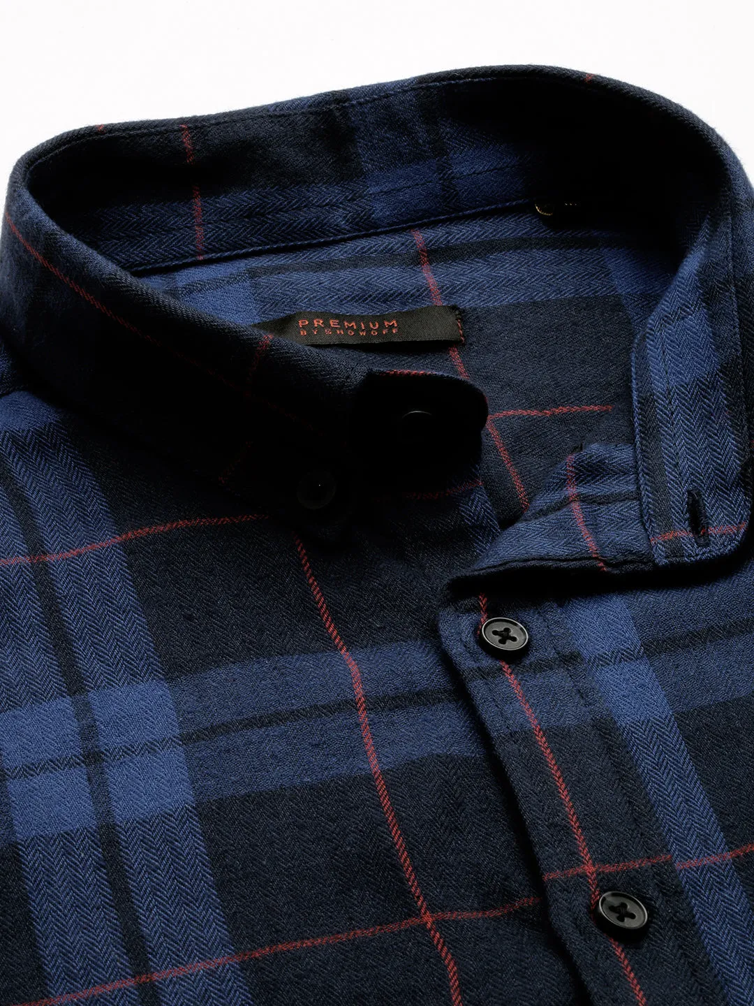 Men Navy Checked Casual Shirt