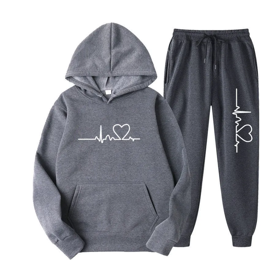 Men's And Women's Fleece-lined Sweater Suit Autumn And Winter Heart Figure Hoodie