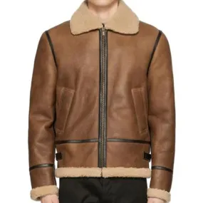 Mens Best Winter Sale Brown Tan Aviator Shearling Jacket