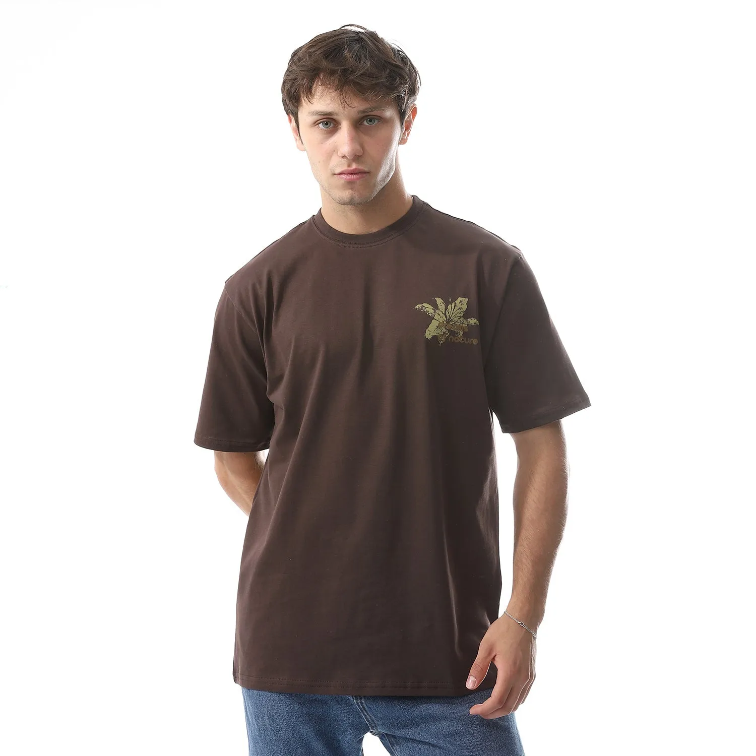 Men's Casual T-Shirt Short Sleeve Crew Neck Comfortable - Brown