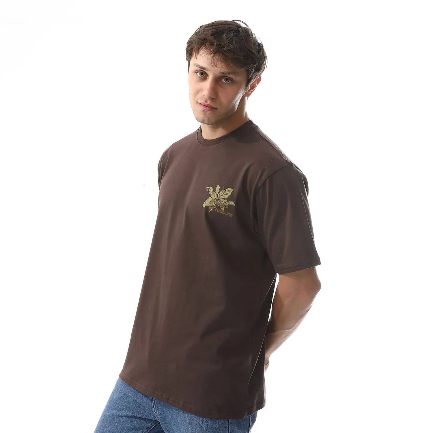 Men's Casual T-Shirt Short Sleeve Crew Neck Comfortable - Brown