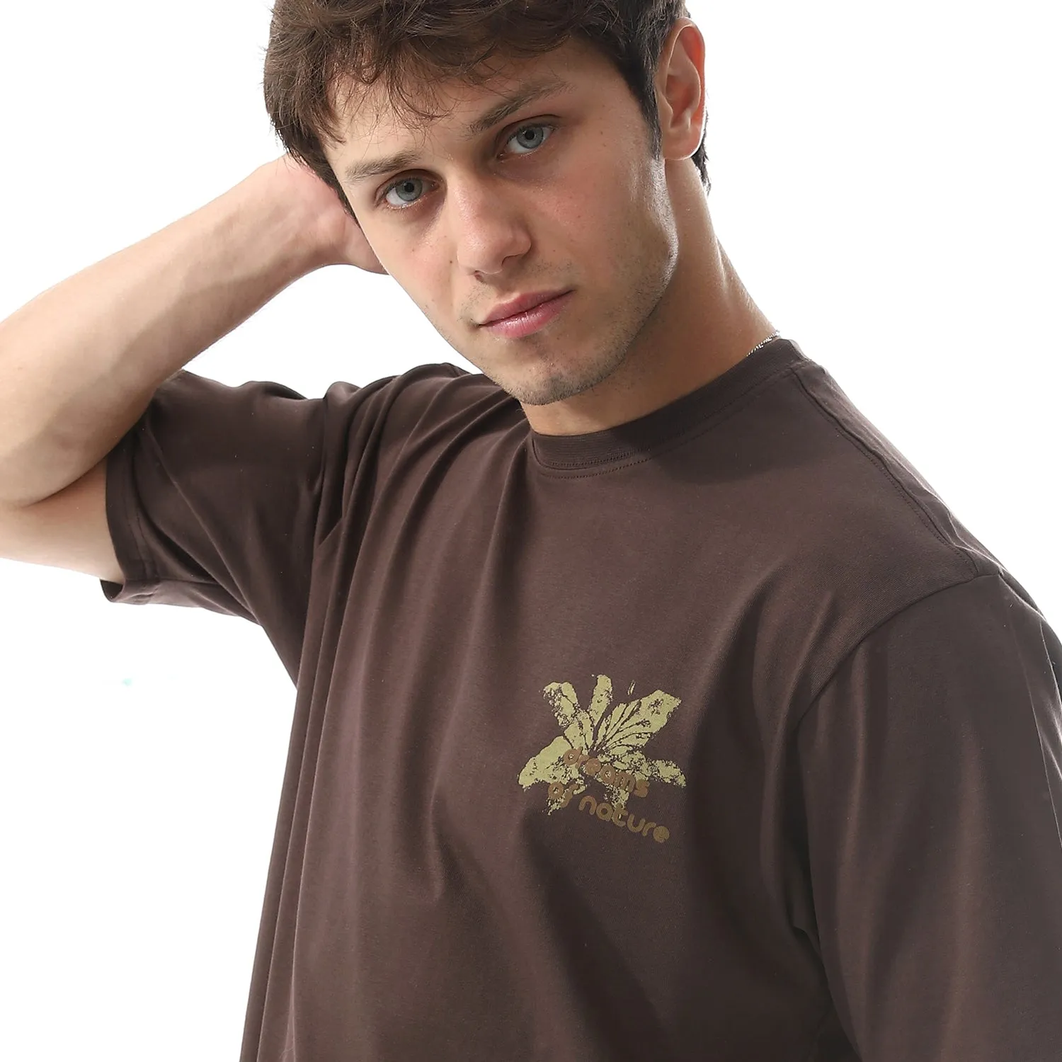 Men's Casual T-Shirt Short Sleeve Crew Neck Comfortable - Brown