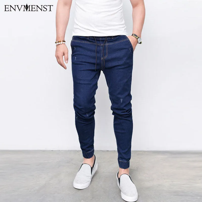 Men's Harem Jeans Washed Feet Shinny Denim Pants Hip Hop Sportswear Elastic Waist Joggers Pants