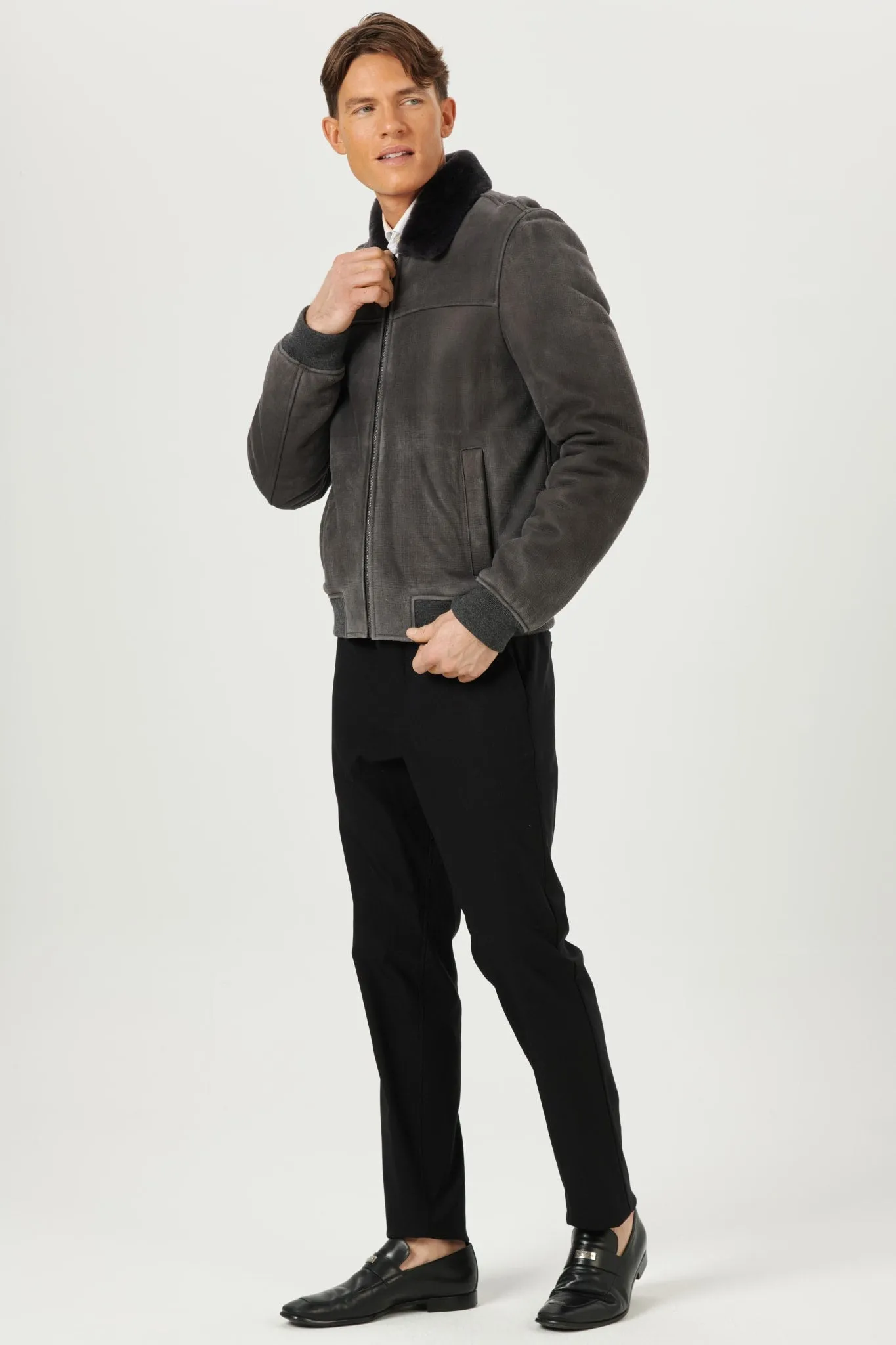 Men's Merino Shearling Lamb Bomber Jacket