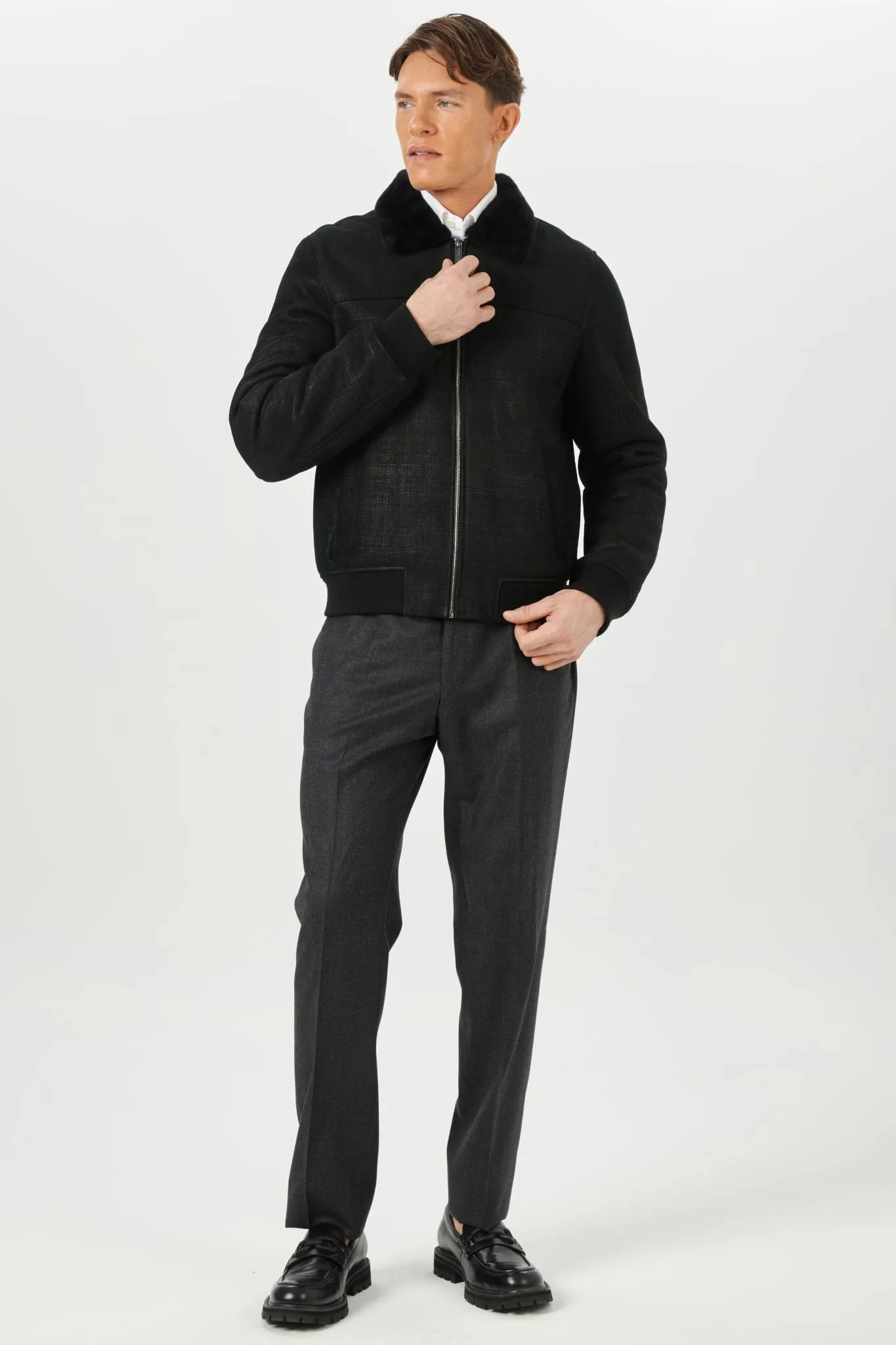 Men's Merino Shearling Lamb Bomber Jacket