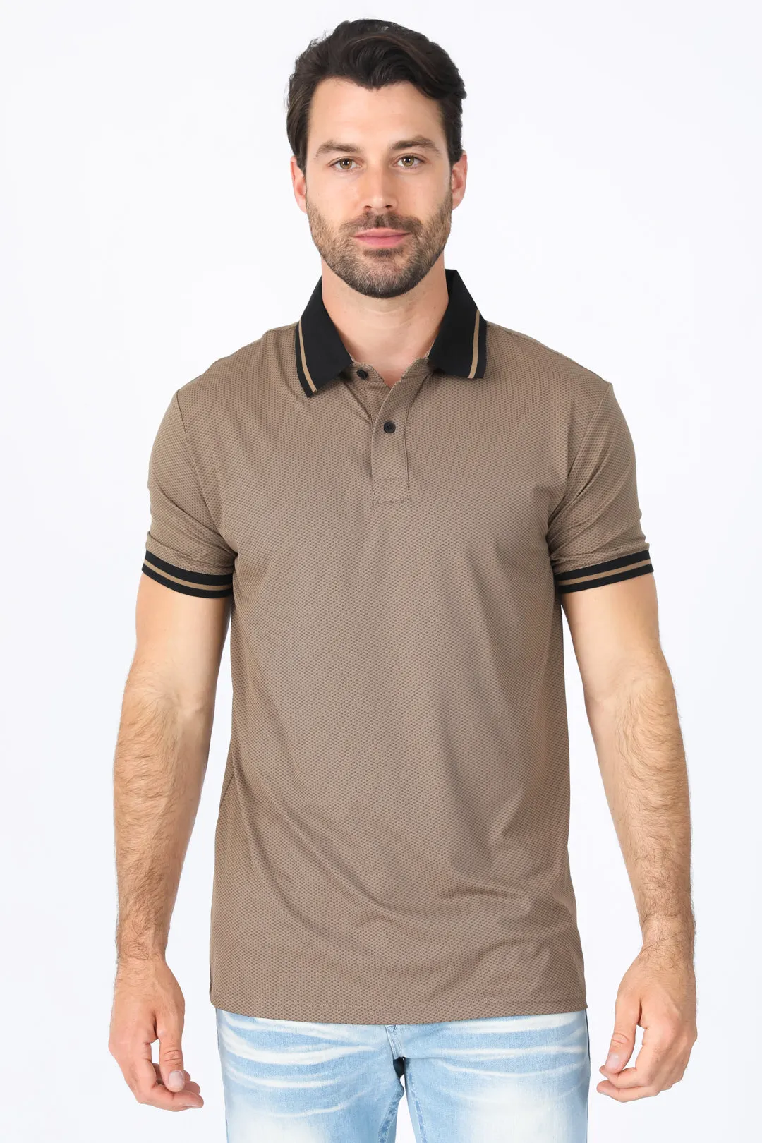 Mens Modern Fit Stretch Cotton Camel Polo