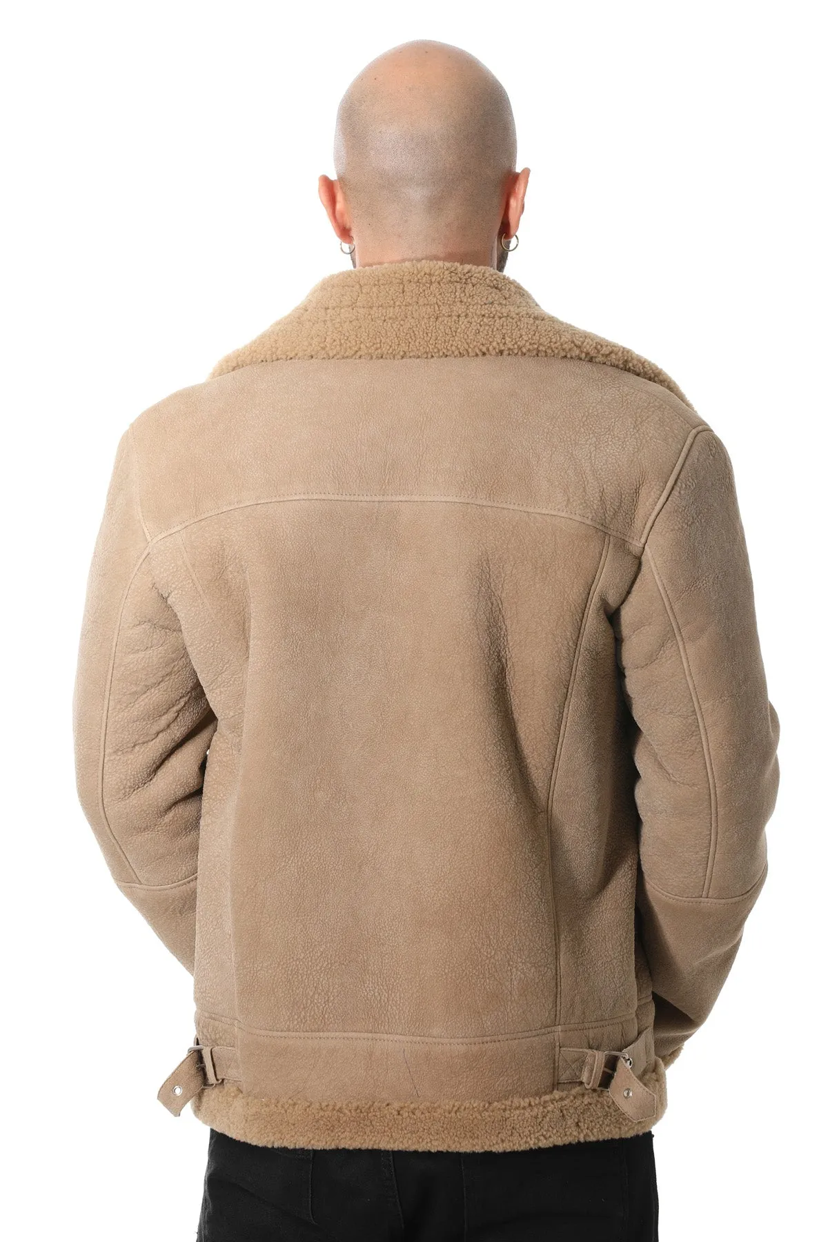 Men's Shearling RAF B3 Aviator Jacket, Washed Camel Curly Wool