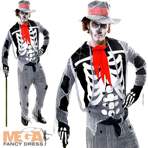 Mens Voodoo Man Skeleton Day of the Dead Halloween Fancy Dress Costume