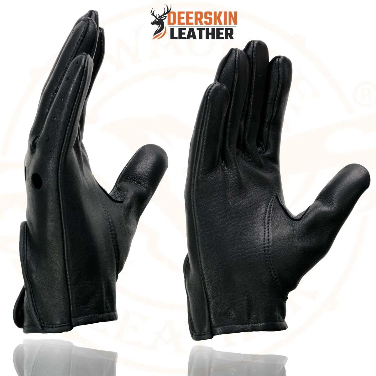 Milwaukee Leather SH869 Men's Black Perforated Deerskin Full Finger Motorcycle Hand Gloves W/ Breathable ‘Open Knuckle’