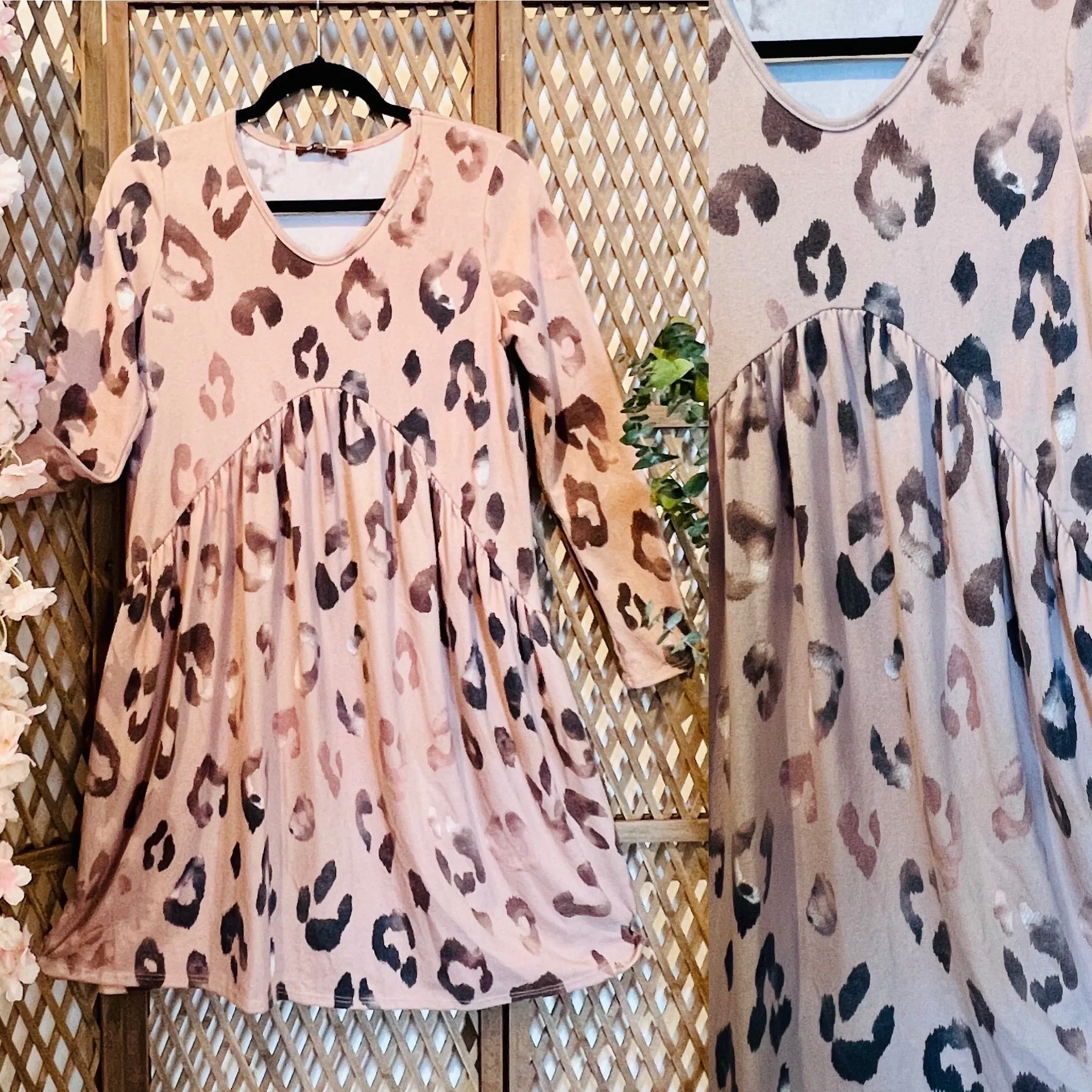 Mocha Baby Doll Animal Print Dress