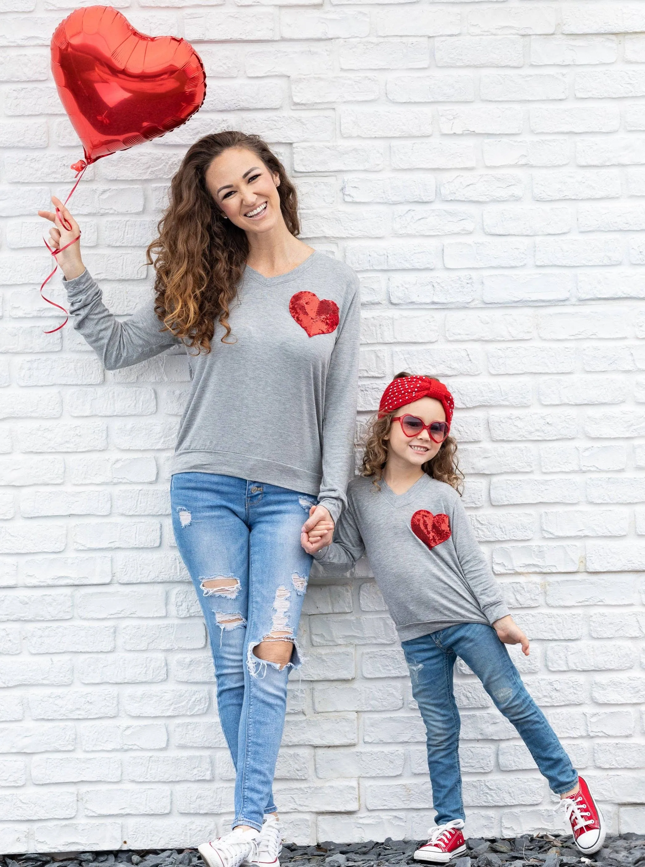 Mommy And Me Shining Heart Grey Top