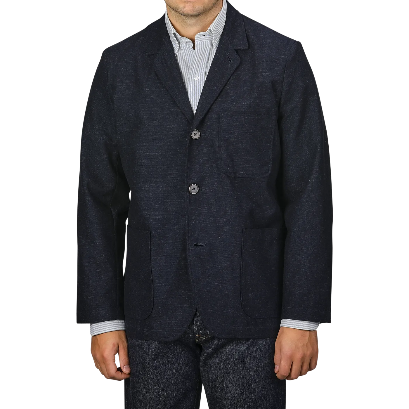 Navy Blue Birdseye Tweed 3 Button Jacket