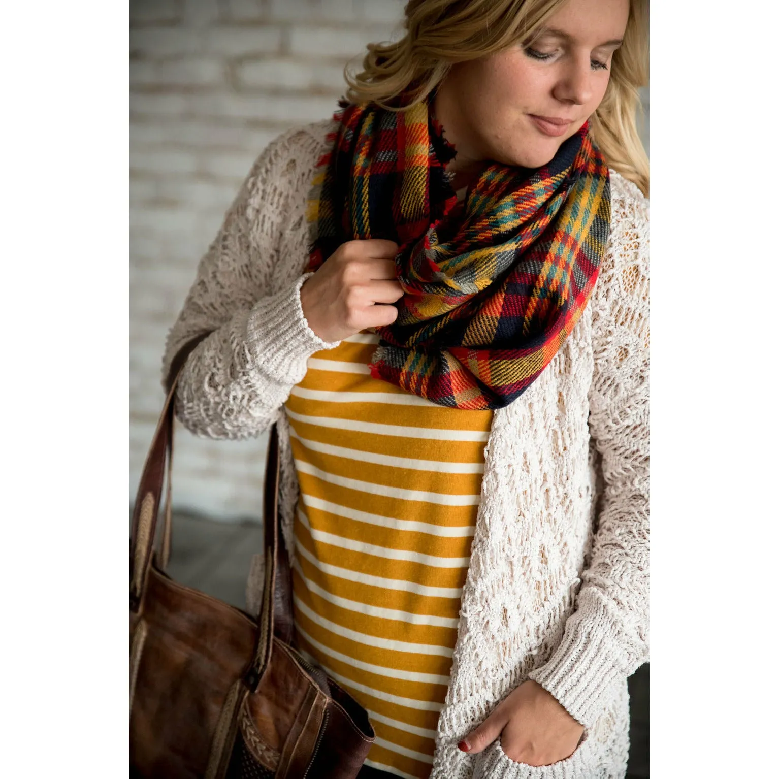 Navy/Red/Mustard Infinity Scarf