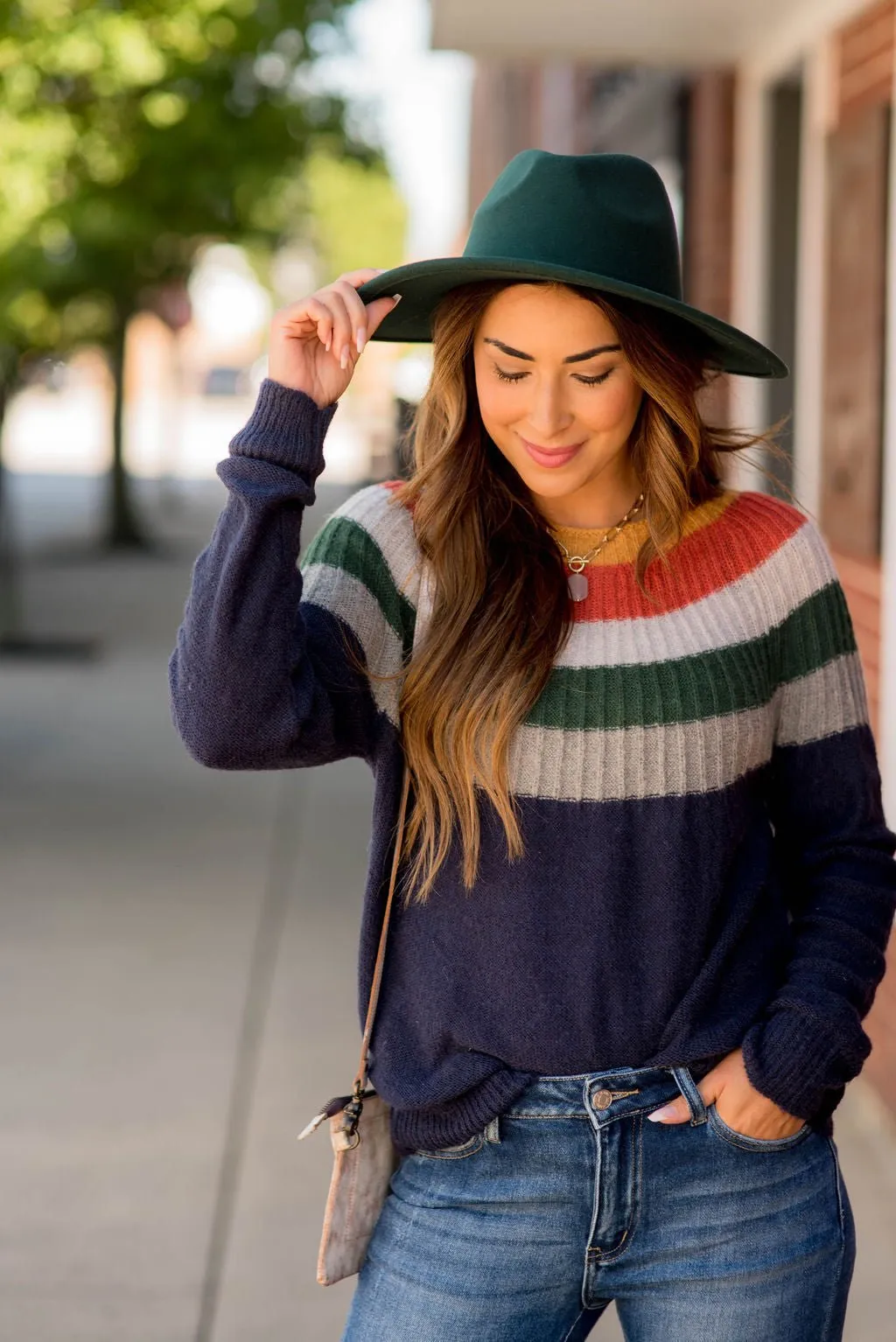 Neutral Rainbow Neck Knit Sweater