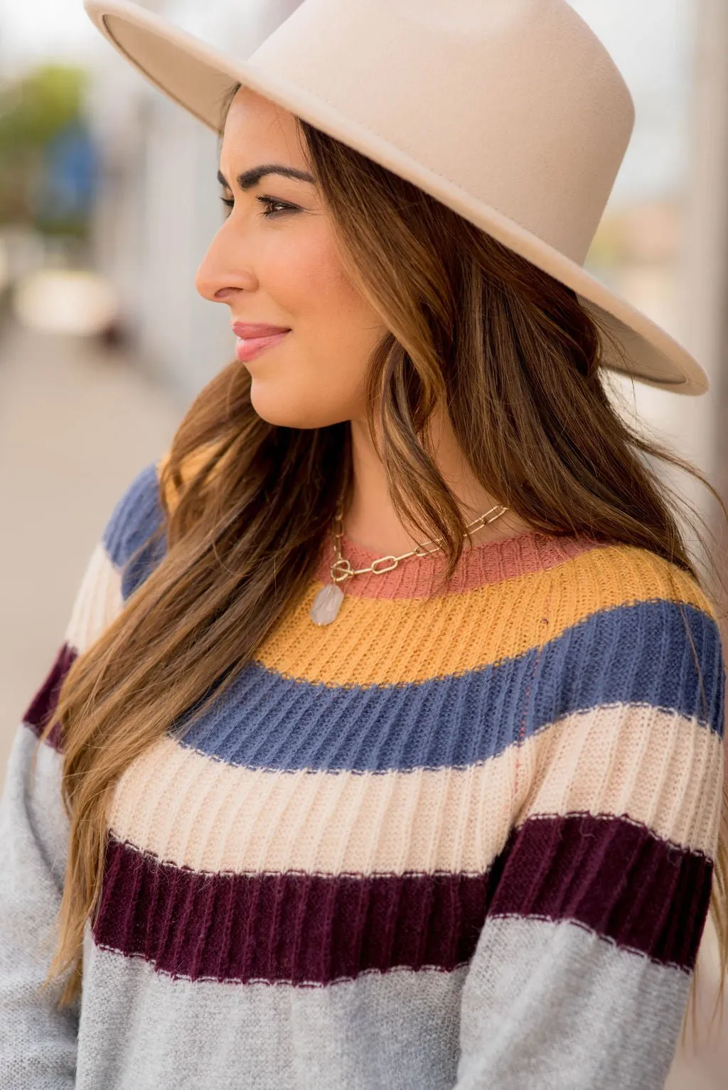 Neutral Rainbow Neck Knit Sweater