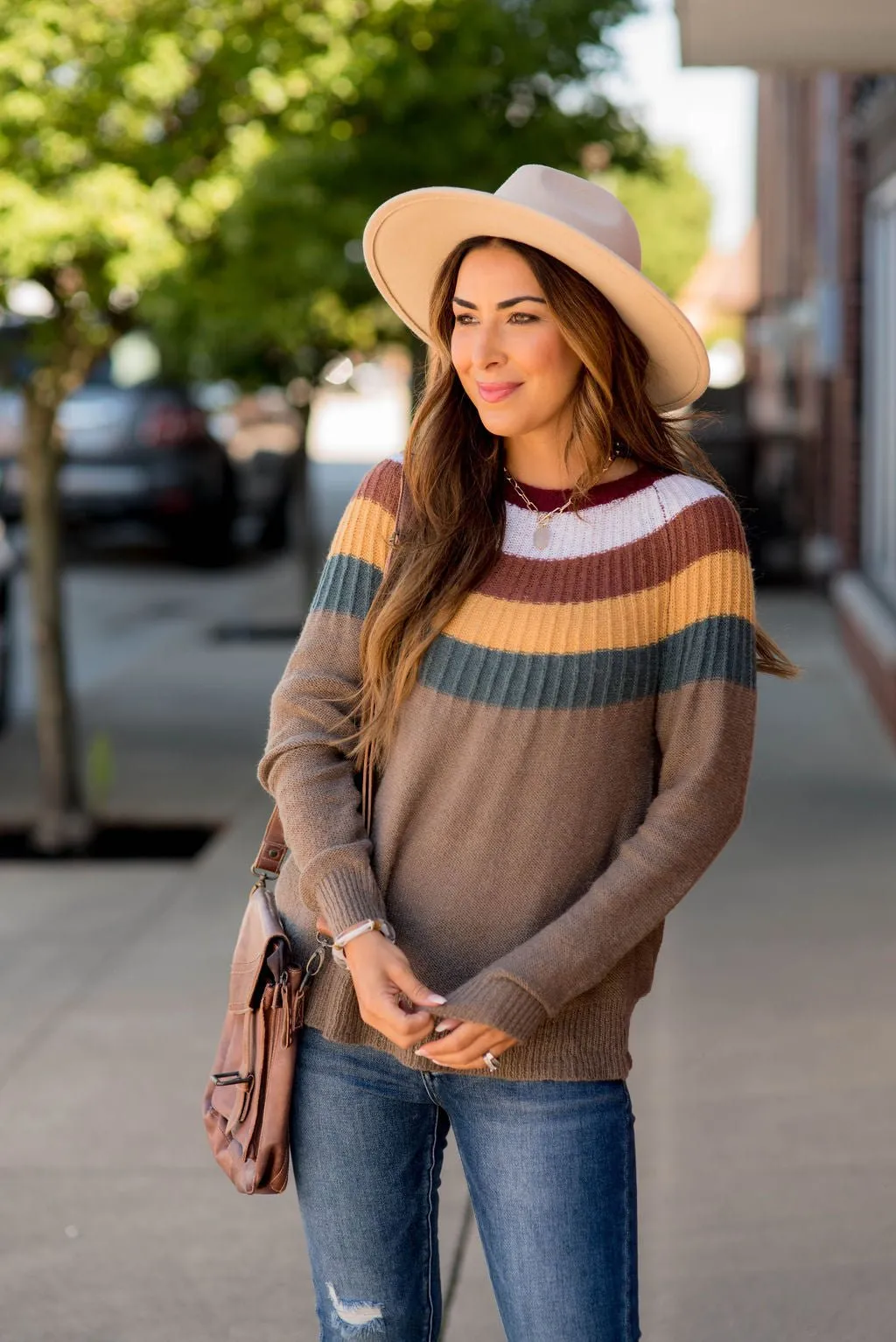 Neutral Rainbow Neck Knit Sweater