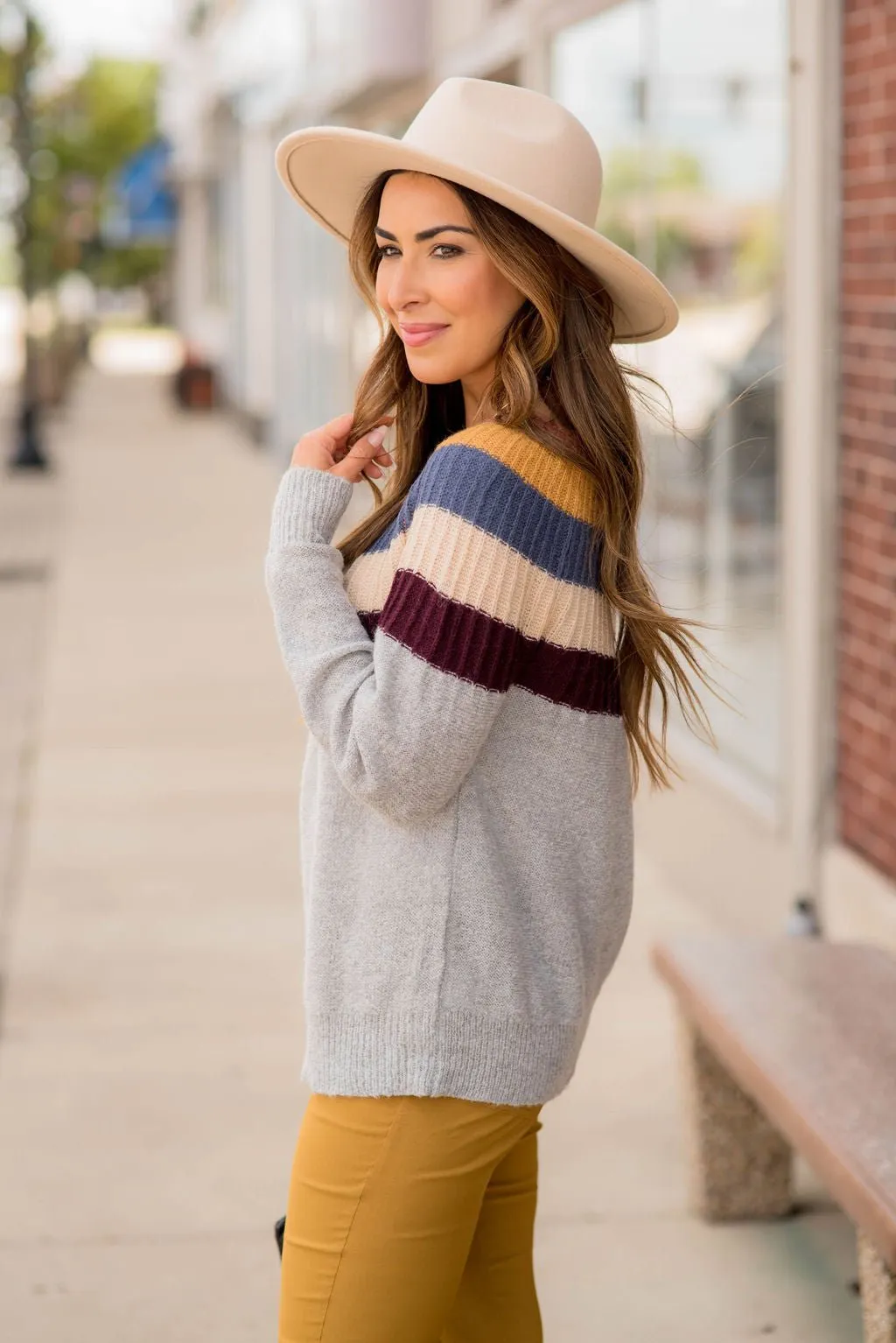 Neutral Rainbow Neck Knit Sweater