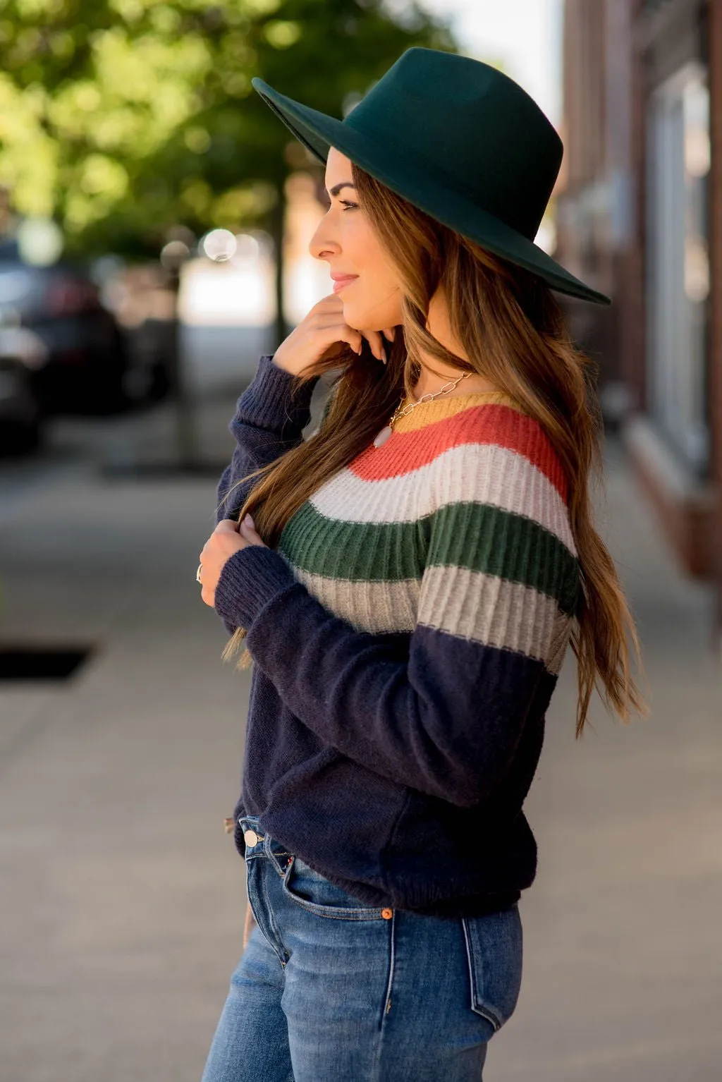 Neutral Rainbow Neck Knit Sweater