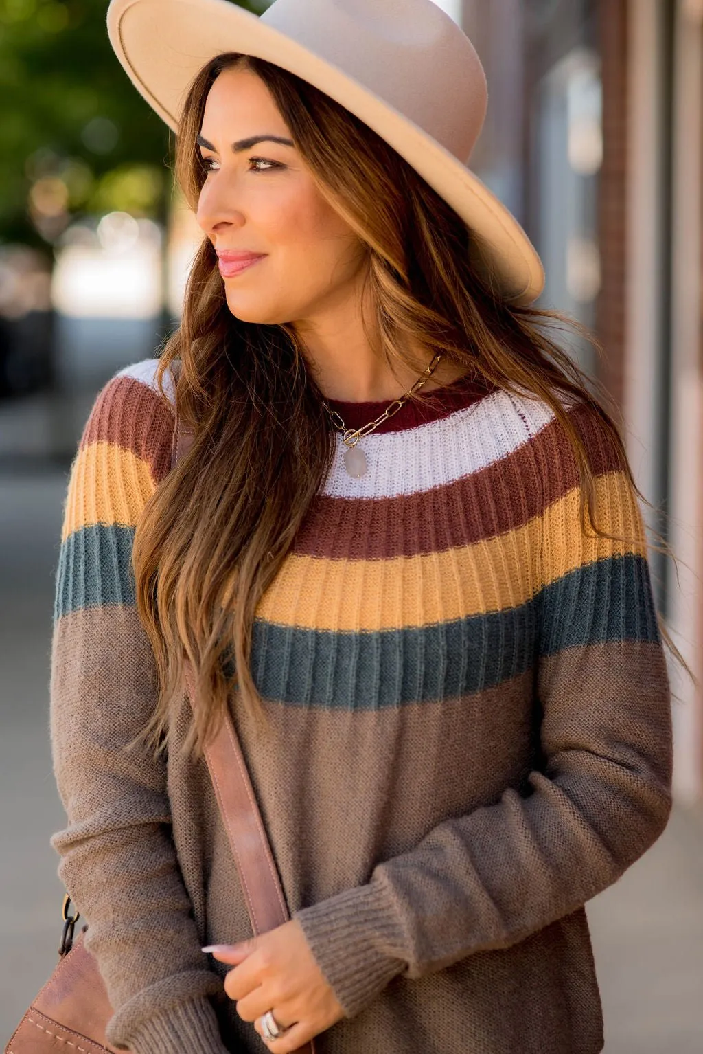 Neutral Rainbow Neck Knit Sweater