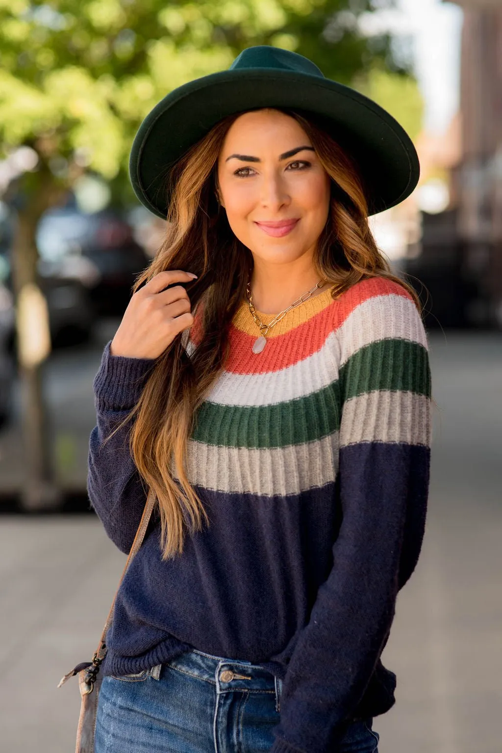 Neutral Rainbow Neck Knit Sweater