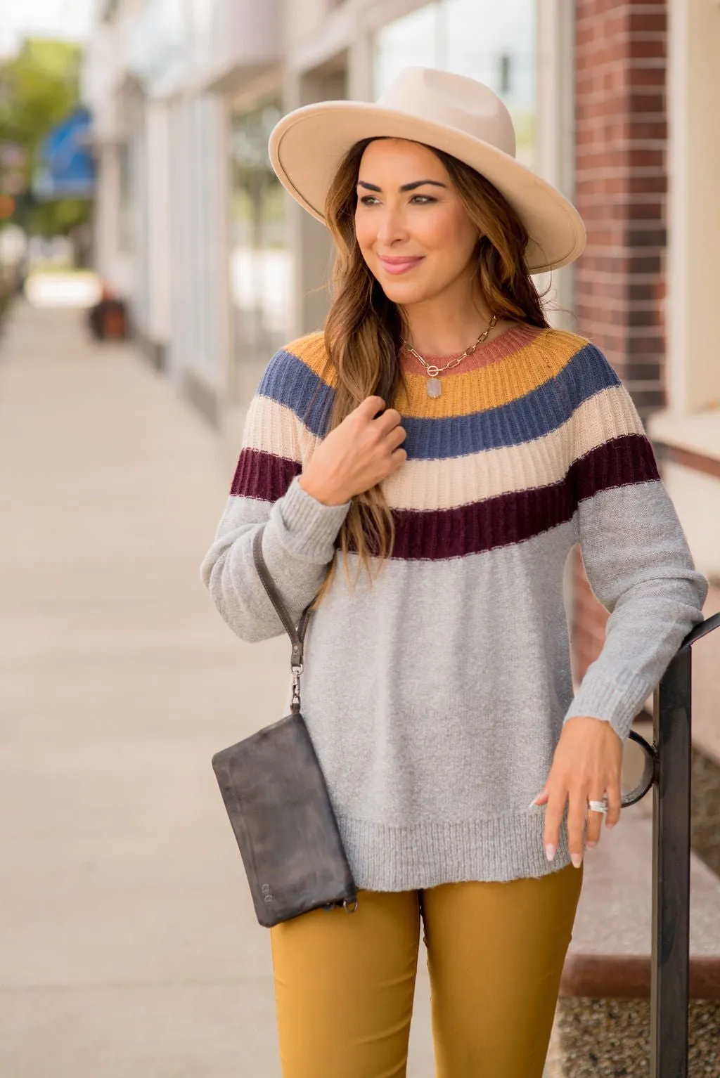 Neutral Rainbow Neck Knit Sweater