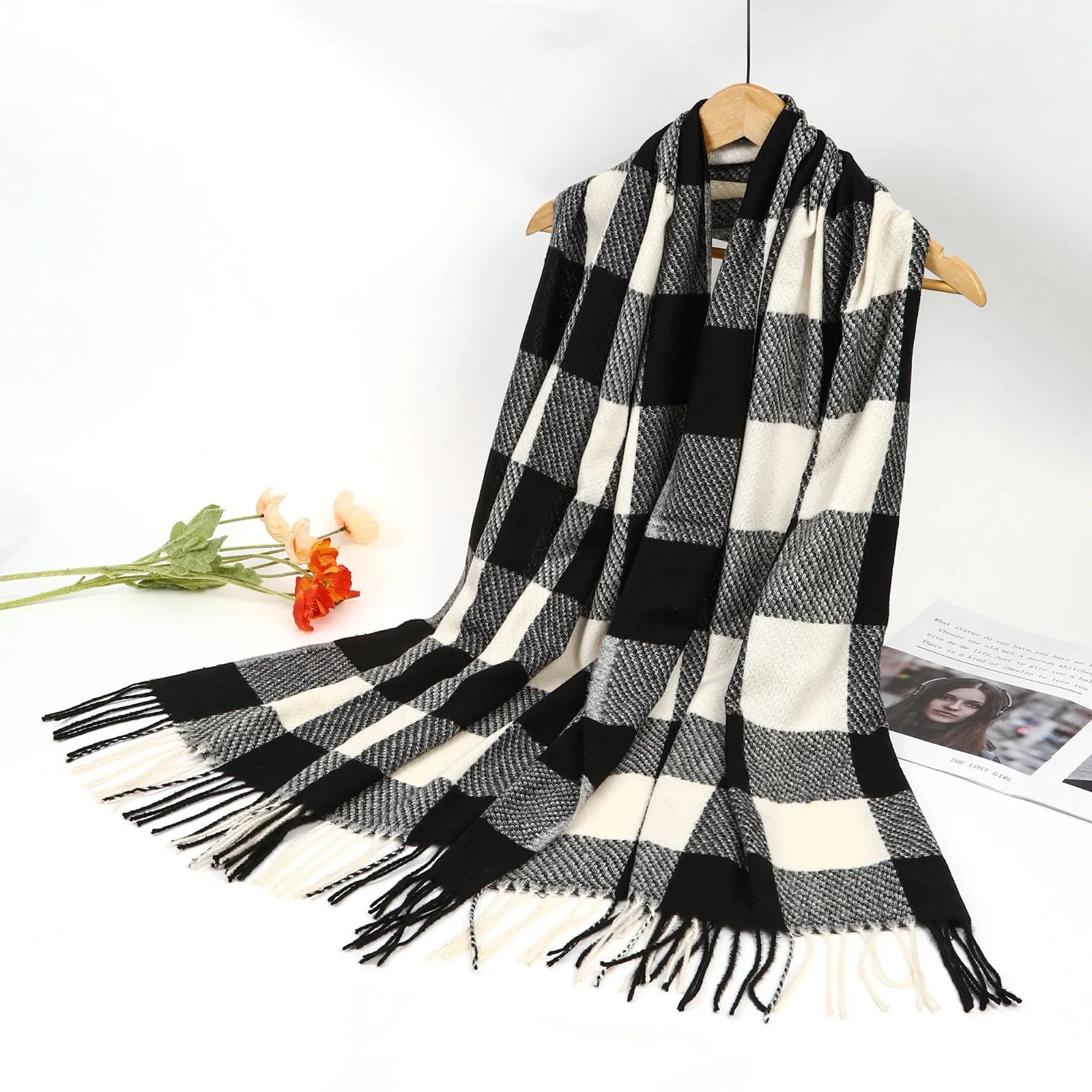 New Women Winter Warm Check Design Cotton/Viscose Scarf