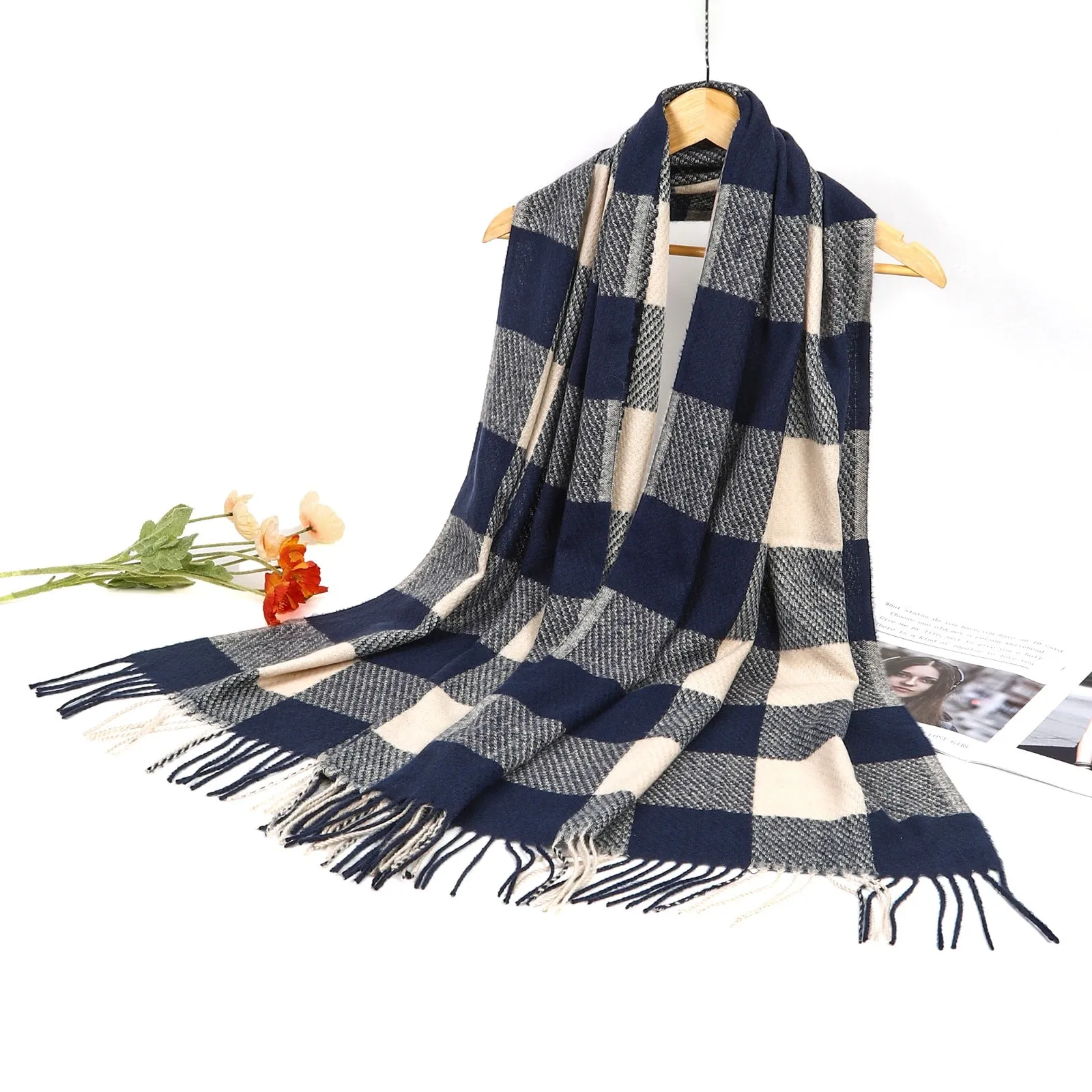 New Women Winter Warm Check Design Cotton/Viscose Scarf