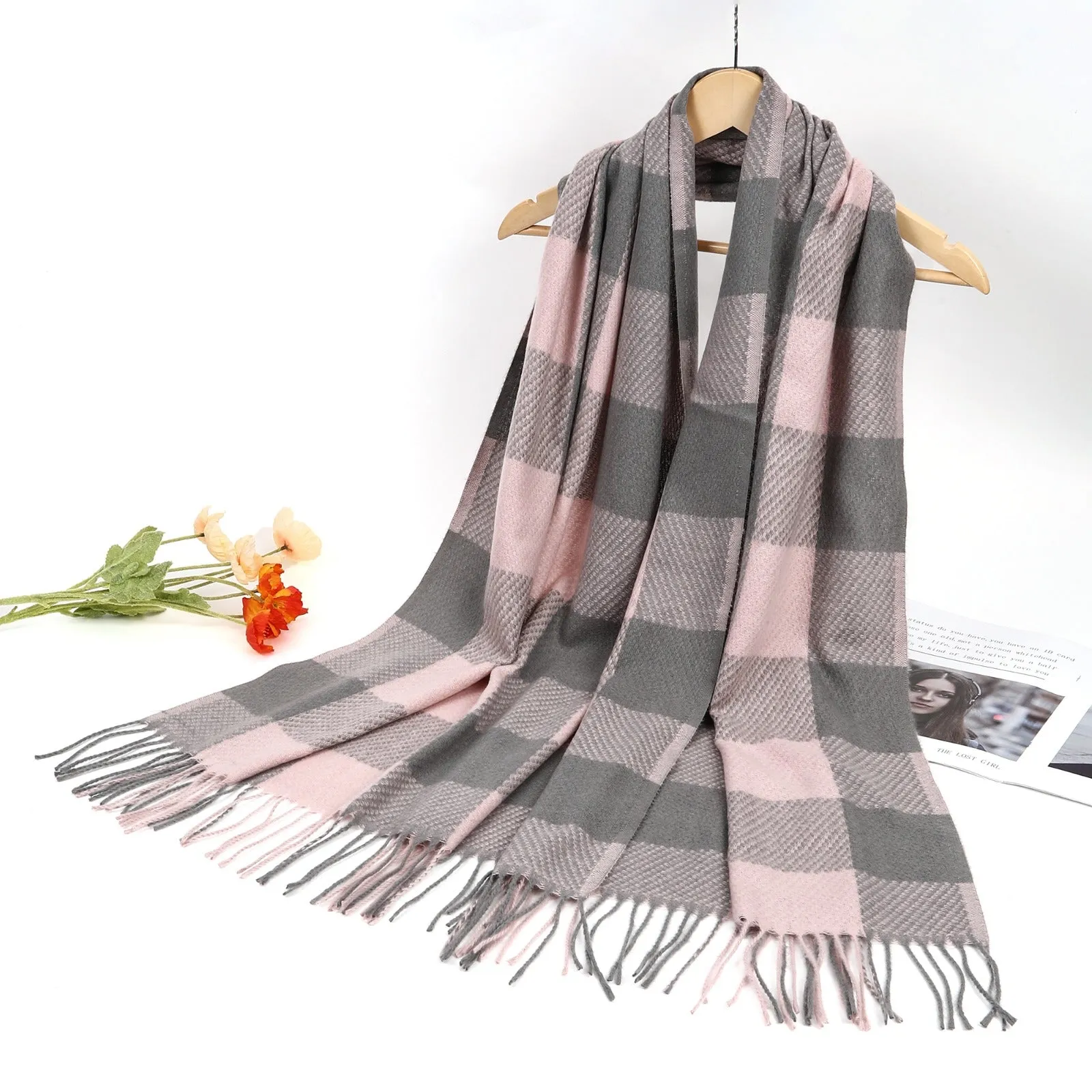 New Women Winter Warm Check Design Cotton/Viscose Scarf