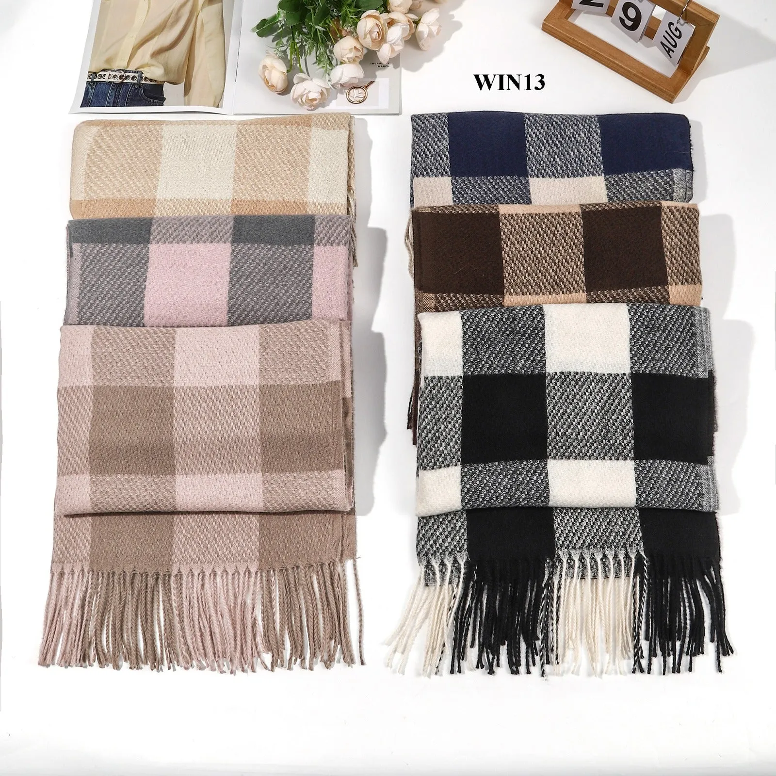 New Women Winter Warm Check Design Cotton/Viscose Scarf