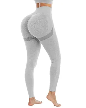 NORMOV Butt Lifting Workout Leggings for Women, Seamless High Waist Gym Yoga Pants Light Grey