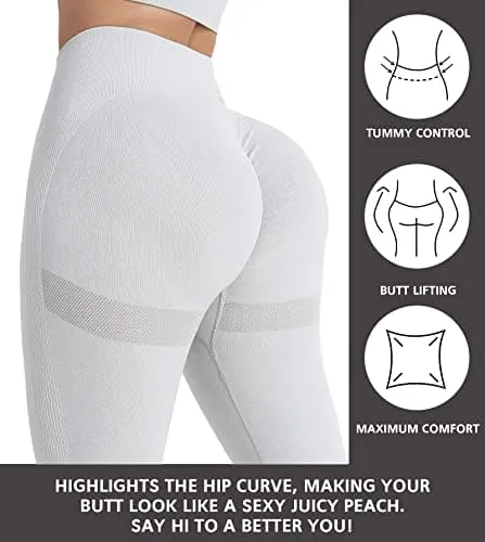 NORMOV Butt Lifting Workout Leggings for Women, Seamless High Waist Gym Yoga Pants Light Grey