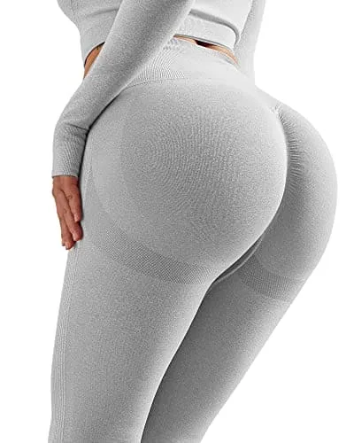 NORMOV Butt Lifting Workout Leggings for Women, Seamless High Waist Gym Yoga Pants Light Grey