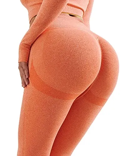 NORMOV Butt Lifting Workout Leggings for Women, Seamless High Waist Gym Yoga Pants Orange