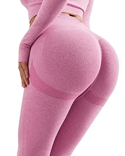 NORMOV Butt Lifting Workout Leggings for Women, Seamless High Waist Gym Yoga Pants Pink